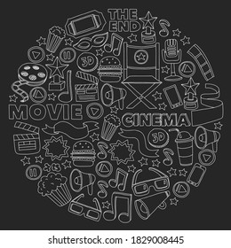 Cinema, movie. Vector film symbols and objects