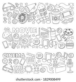 Cinema, movie. Vector film symbols and objects