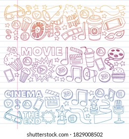 Cinema, movie. Vector film symbols and objects