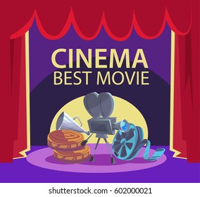 Cinema movie vector poster design template. Filmstrip, movie time background banner.