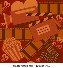 Cinema and movie.Orange seamless pattern for web design or print. Vector illustration