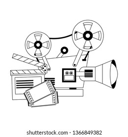 Cinema and movies cartoons in black and white