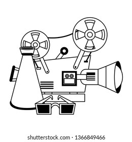 Cinema and movies cartoons in black and white