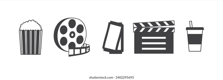 Cinema movies vector icon set. Movie elements. Simple Cinema movie signs. Isolated Cinema movie on transparent background.