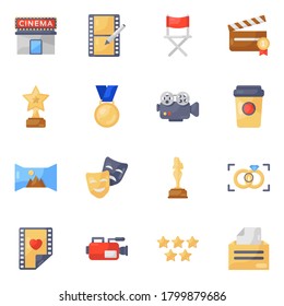 Iconos planos de cine y multimedia