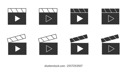 Cinema multimedia or video production entertainment illustration set isolated. Vector icons in flat style