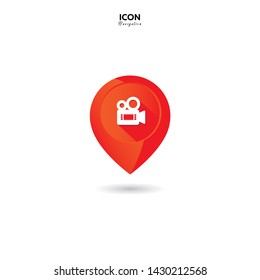 Cinema navigation icon on a white background. Flat trendy gradient design. The concept of a pointer location on the map, cinema, cinema for your site, mobile application. Vector illustration