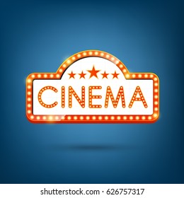 Cinema, Neon bulb, Retro light frame. Vector illustration
