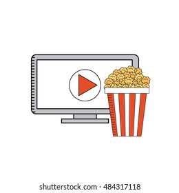 cinema online with computer desktop vector illustration design