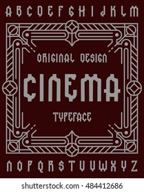 Cinema original retro typeface set with decorative ornament frame for making label, poster, sticker design. 