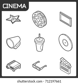 Cinema outline isometric icons