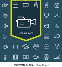 cinema outline, thin, flat, digital icon set for web and mobile