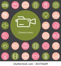 cinema outline, thin, flat, digital icon set for web and mobile