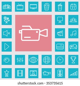 cinema outline, thin, flat, digital icon set for web and mobile