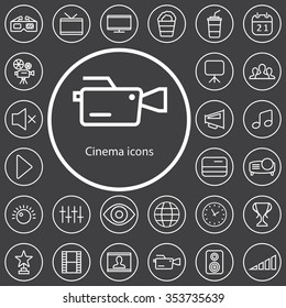 cinema outline, thin, flat, digital icon set for web and mobile