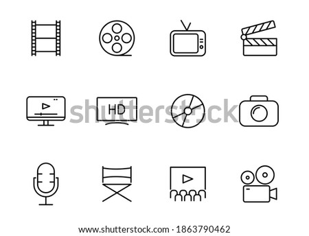 cinema outline vector icons isolated on white. movie and cinema icon set for web and ui design, mobile apps and print products