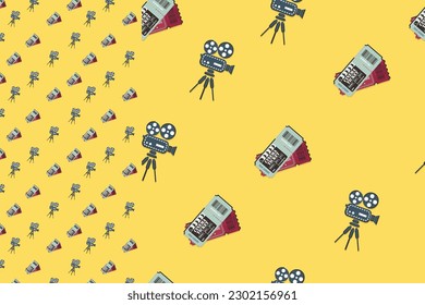 Cinema pattern, bright background, seamless image, textile, yellow color