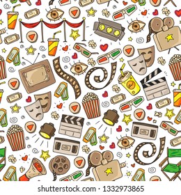 Cinema pattern with vector icons. Movie,