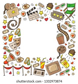 Cinema pattern with vector icons. Movie,