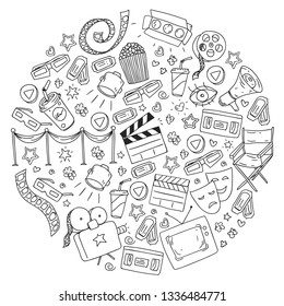 Cinema pattern with vector icons. Movie,