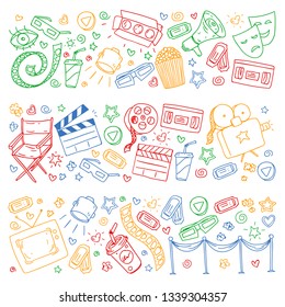 Cinema pattern with vector icons. Movie,