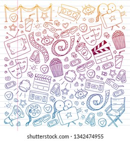 Cinema pattern with vector icons. Movie background.
