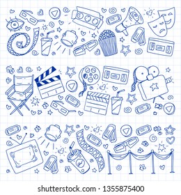 Cinema pattern with vector icons. Movie background.