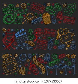 Cinema pattern with vector icons. Movie, television, theatre.