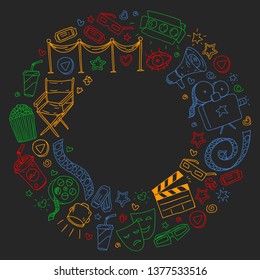 Cinema pattern with vector icons. Movie, television, theatre.
