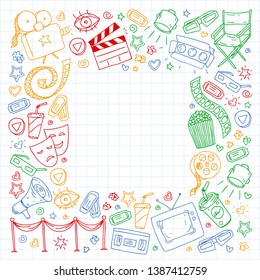 Cinema pattern with vector icons. Movie, television, theatre.