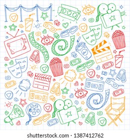Cinema pattern with vector icons. Movie, television, theatre.
