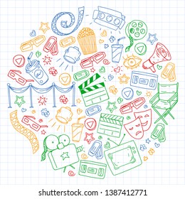 Cinema pattern with vector icons. Movie, television, theatre.