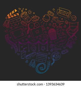 Cinema pattern with vector icons. Movie, television, theatre.
