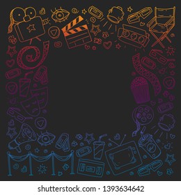 Cinema pattern with vector icons. Movie, television, theatre.