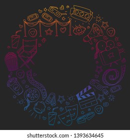 Cinema pattern with vector icons. Movie, television, theatre.