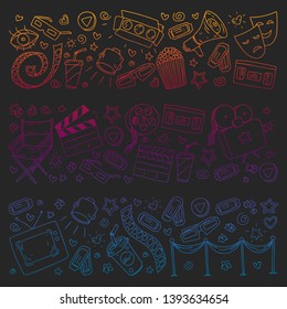 Cinema pattern with vector icons. Movie, television, theatre.