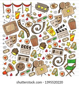 Cinema pattern with vector icons. Movie, television, theatre.