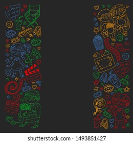 Cinema pattern with vector icons. Movie,