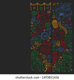 Cinema pattern with vector icons. Movie,