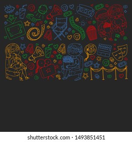 Cinema pattern with vector icons. Movie,