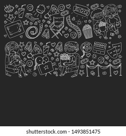 Cinema pattern with vector icons. Movie,