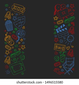 Cinema pattern with vector icons. Movie,