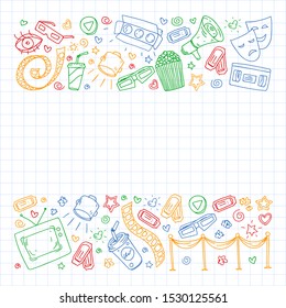 Cinema pattern with vector icons. Movie,