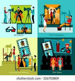 Cinema people design concept set with film production flat icons isolated vector illustration