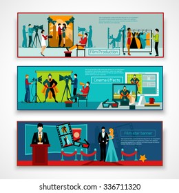 Cinema people horizontal banner set with film production elements isolated vector illustration