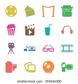 cinema, photo 16 icons universal set for web and mobile flat
