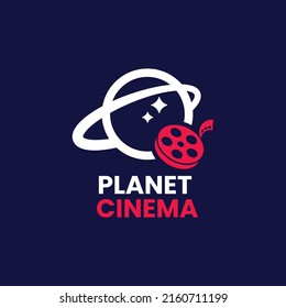 Cine con el logo del planeta diseño vector símbolo gráfico icono ilustración idea creativa