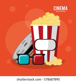 cinema pop corn box glasses and reel film