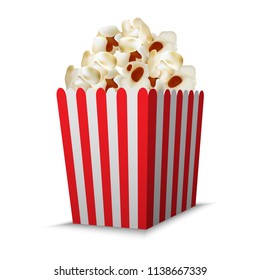 Cinema popcorn box mockup. Realistic illustration of cinema popcorn box vector mockup for web design isolated on white background