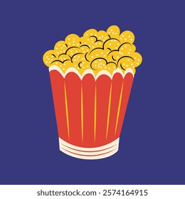 Cinema popcorn cup in flat design. Salty crunchy snack for movie watch. Vector illustration isolated.